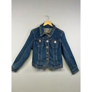 Y2K Indie A.M.S. Womens Large Blue Denim Trucker Jacket Industrial Button Up L